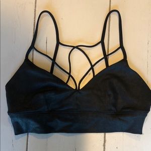 ALO YOGA metallic black strappy sports bra